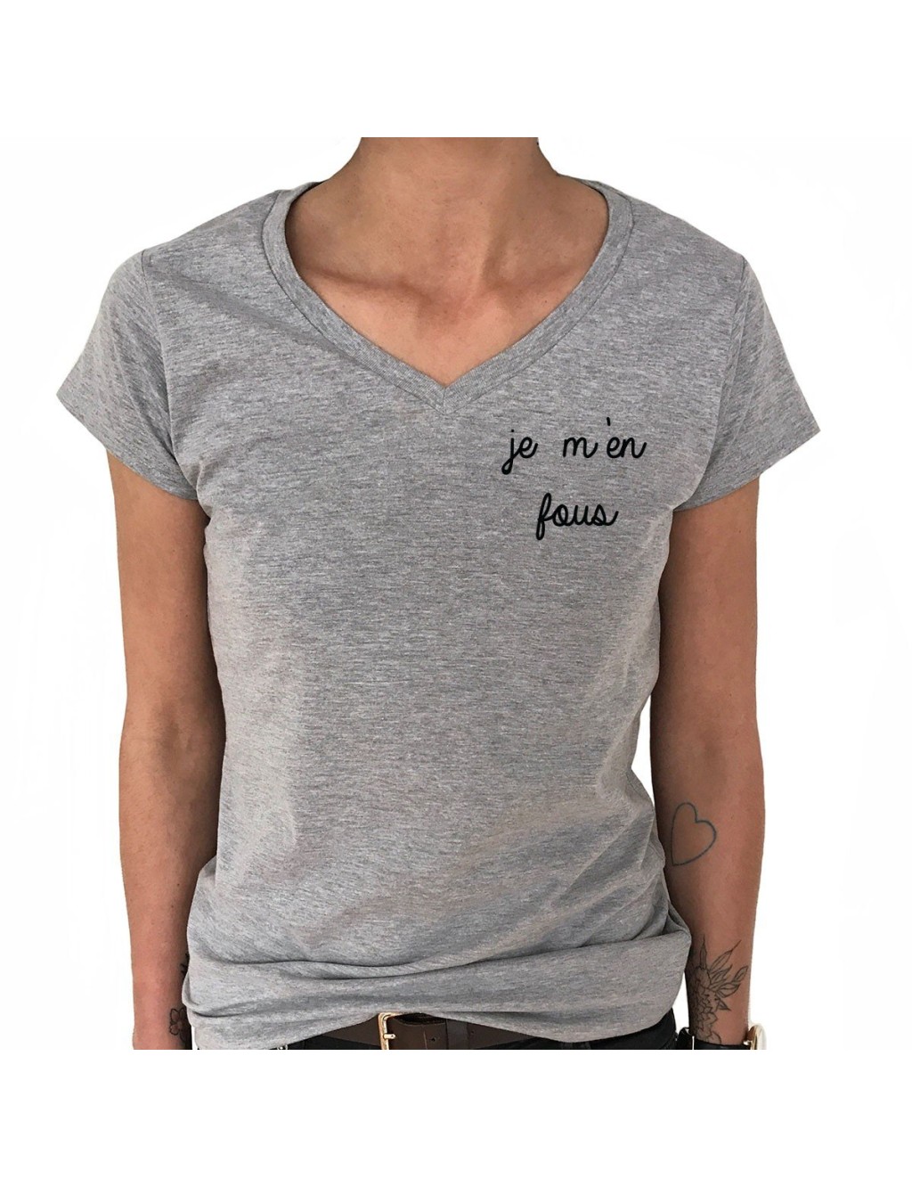 T-shirt Col V Femme JE M'EN FOUS