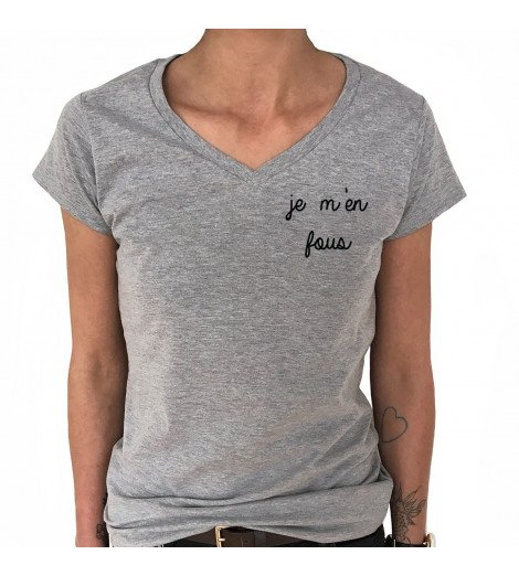 T-shirt Col V Femme JE M'EN FOUS