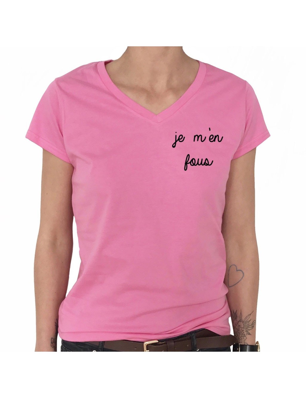 T-shirt Col V Femme JE M'EN FOUS