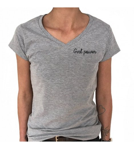 T-shirt Col V Femme GIRL POWER