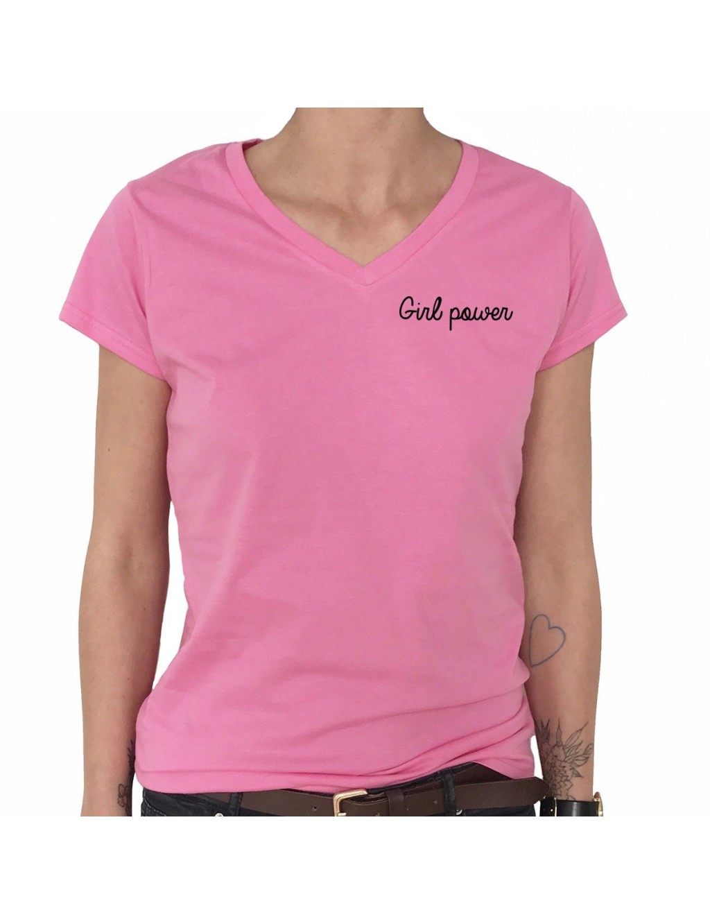 T-shirt Col V Femme GIRL POWER