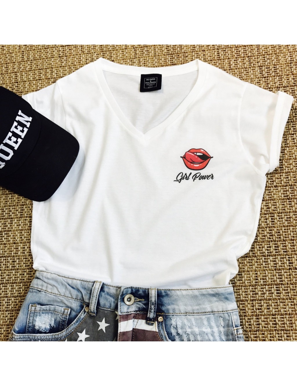 T-shirt  Col V Femme BOUCHE GIRL POWER