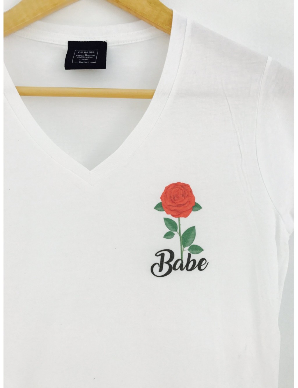 T-shirt Col V Femme ROSE BABE