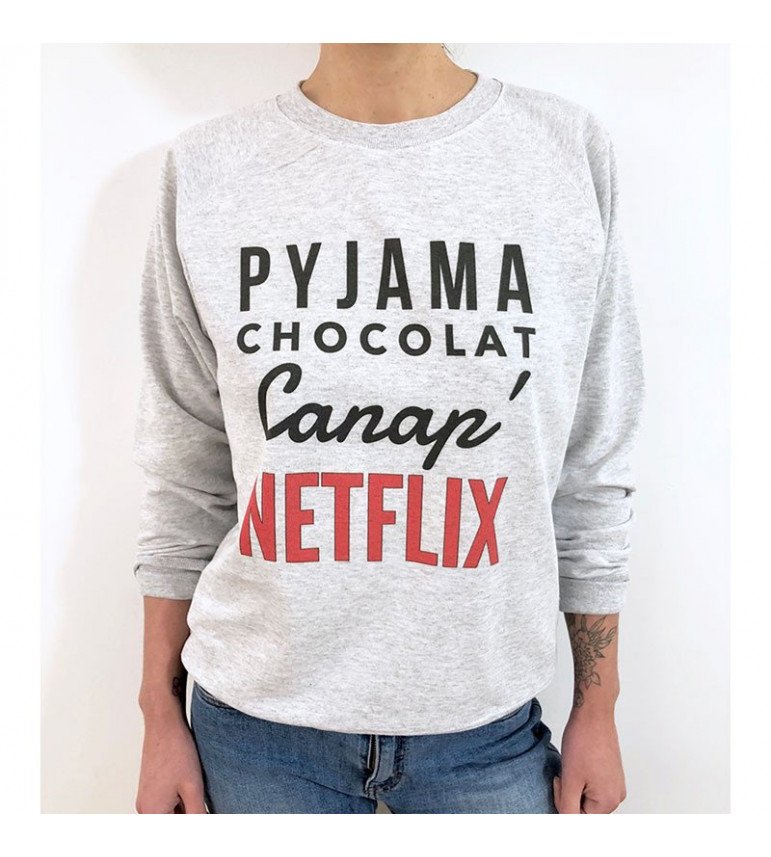 Sweat Femme Pyjama Chocolat Canap Netflix|Coton/Polyester| S.M.L.XL.XXL|Imprimé  en France|Livraison rapide