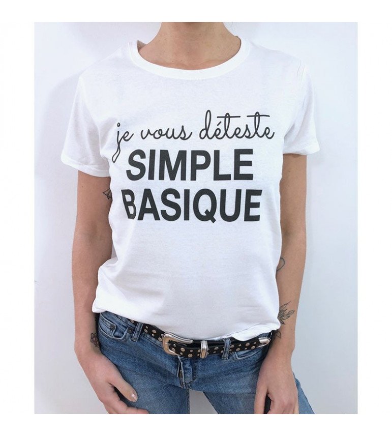 T-Shirt Femme Je Vous Déteste Simple Basique|100% Coton| S.M.L.XL.XXL|Imprimé  en France|Livraison rapide
