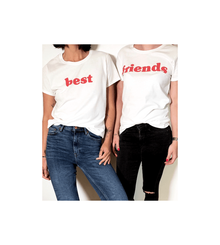 Duo T-Shirts Femme Best Friends Rouge|100% Coton| S.M.L.XL.XXL|Imprimé  en France|Livraison rapide