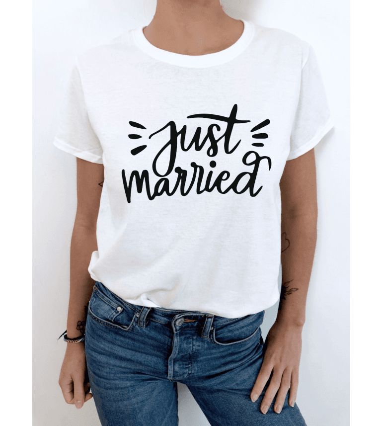 T-Shirt Femme Just Married|100% Coton| S.M.L.XL.XXL|Imprimé  en France|Livraison rapide