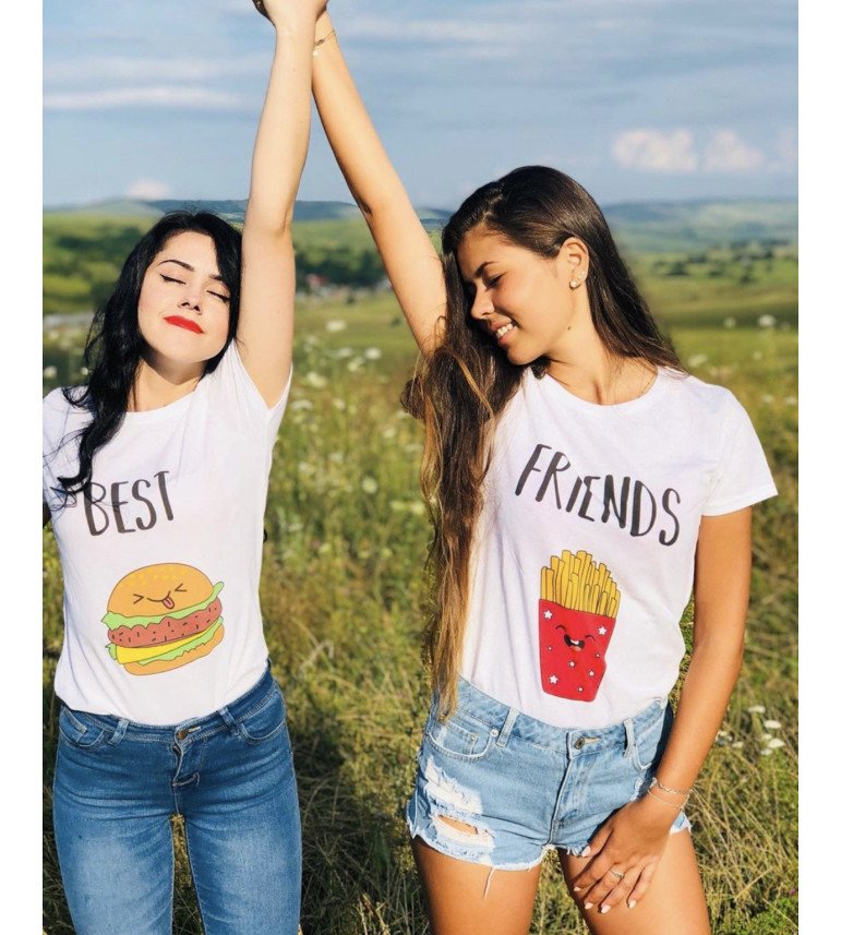 Duo T-Shirts Femme Best Friends Burger Frites|100% Coton| S.M.L.XL.XXL|Imprimé  en France|Livraison rapide