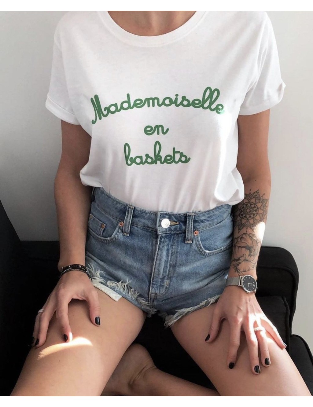 T-shirt femme MADEMOISELLE EN BASKETS vert