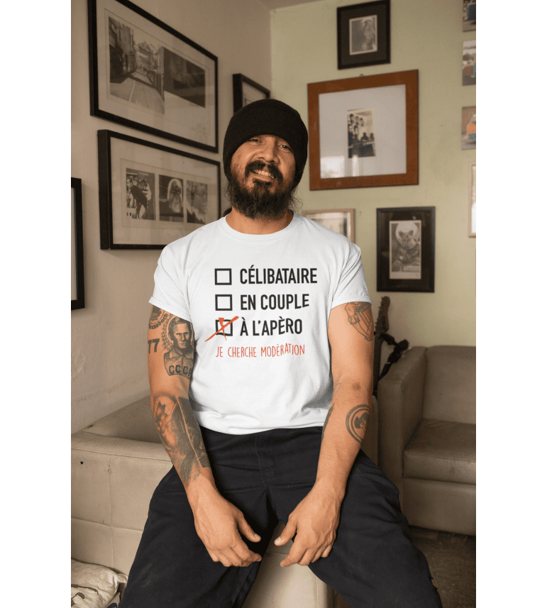 T-shirt homme À L'APÉRO - JE CHERCHE MODÉRATION