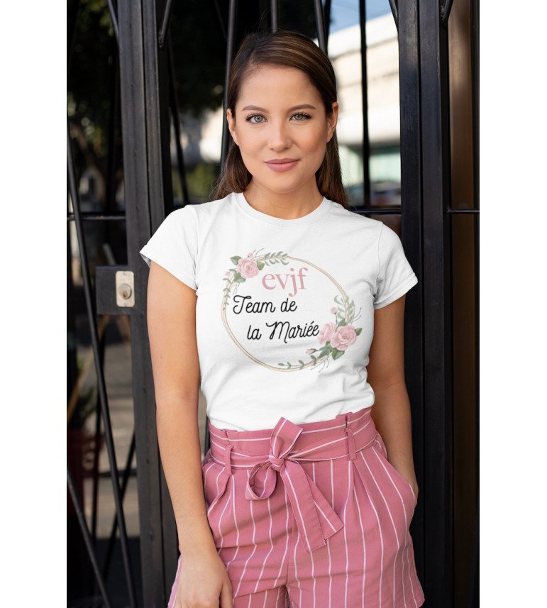 T-shirt femme EVJF TEAM LA MARIÉE COURONNE DE ROSE