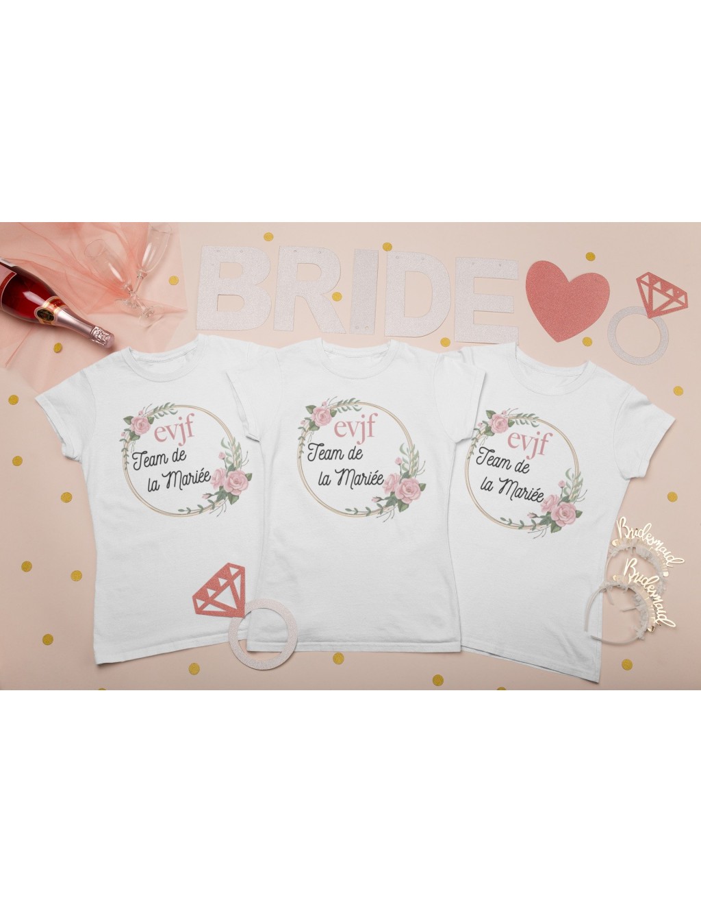T-shirt femme EVJF TEAM LA MARIÉE COURONNE DE ROSE