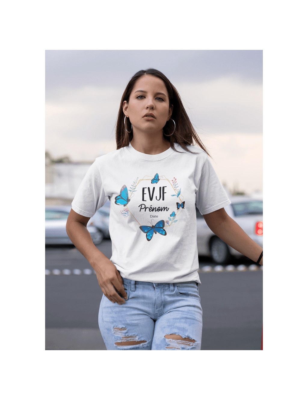 T-SHIRT femme EVJF À PERSONNALISER "BUTTERFLY BLUE"