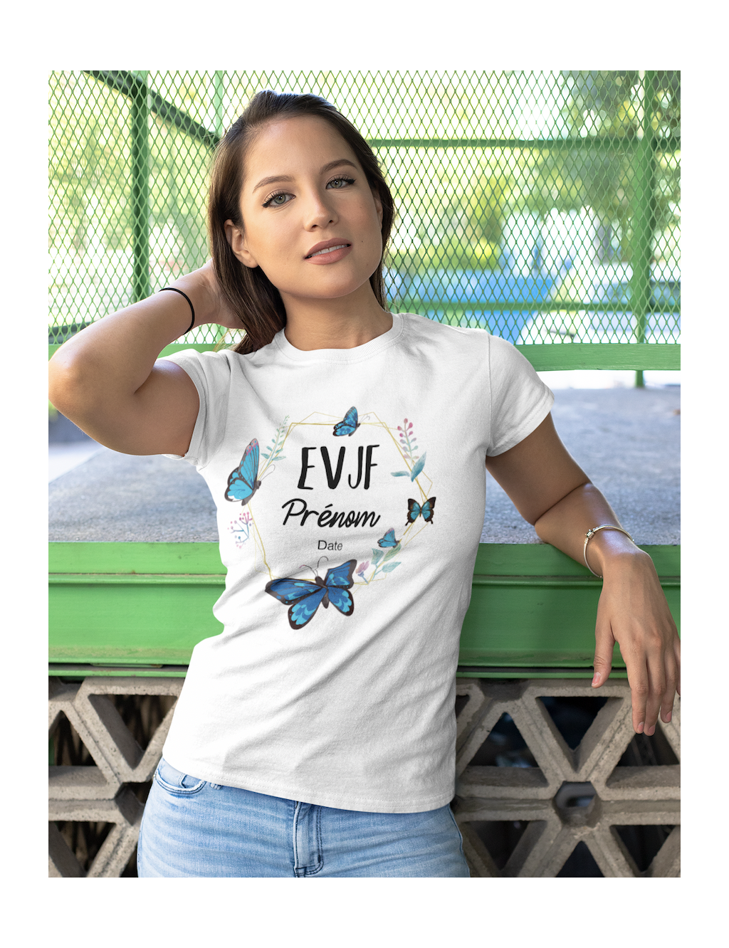 T-SHIRT femme EVJF À PERSONNALISER "BUTTERFLY BLUE"