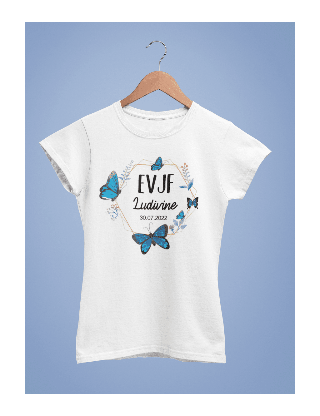 T-SHIRT femme EVJF À PERSONNALISER "BUTTERFLY BLUE"