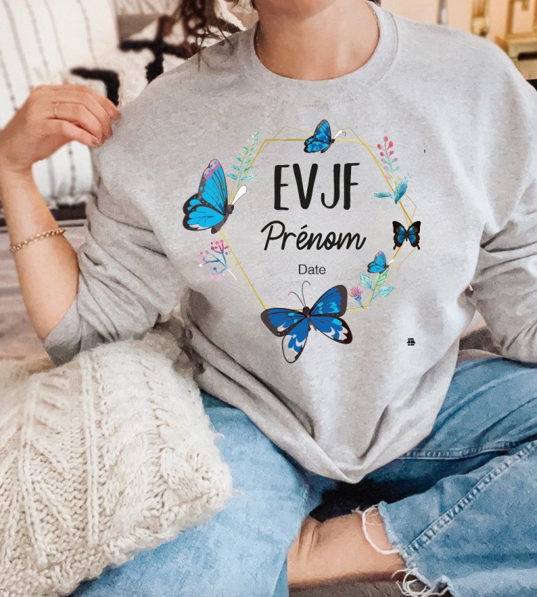 Sweat femme EVJF BUTTERFLY BLUE À PERSONNALISER