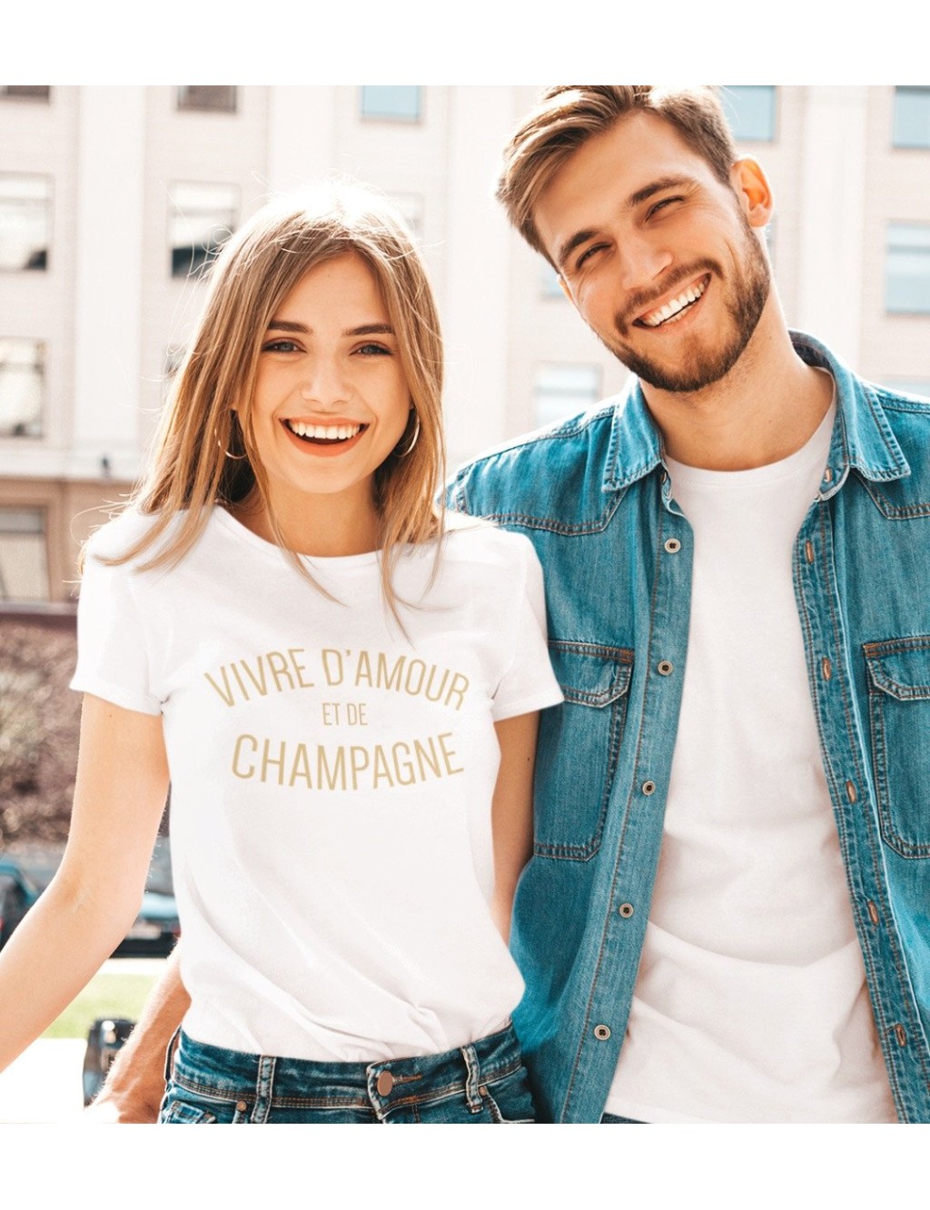 T-shirt femme VIVRE D'AMOUR ET DE CHAMPAGNE DORÉ
