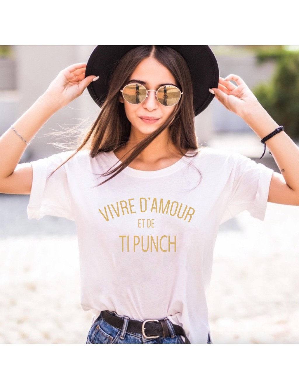 T-shirt Femme Vivre d Amour et de Votre Texte | De Paris