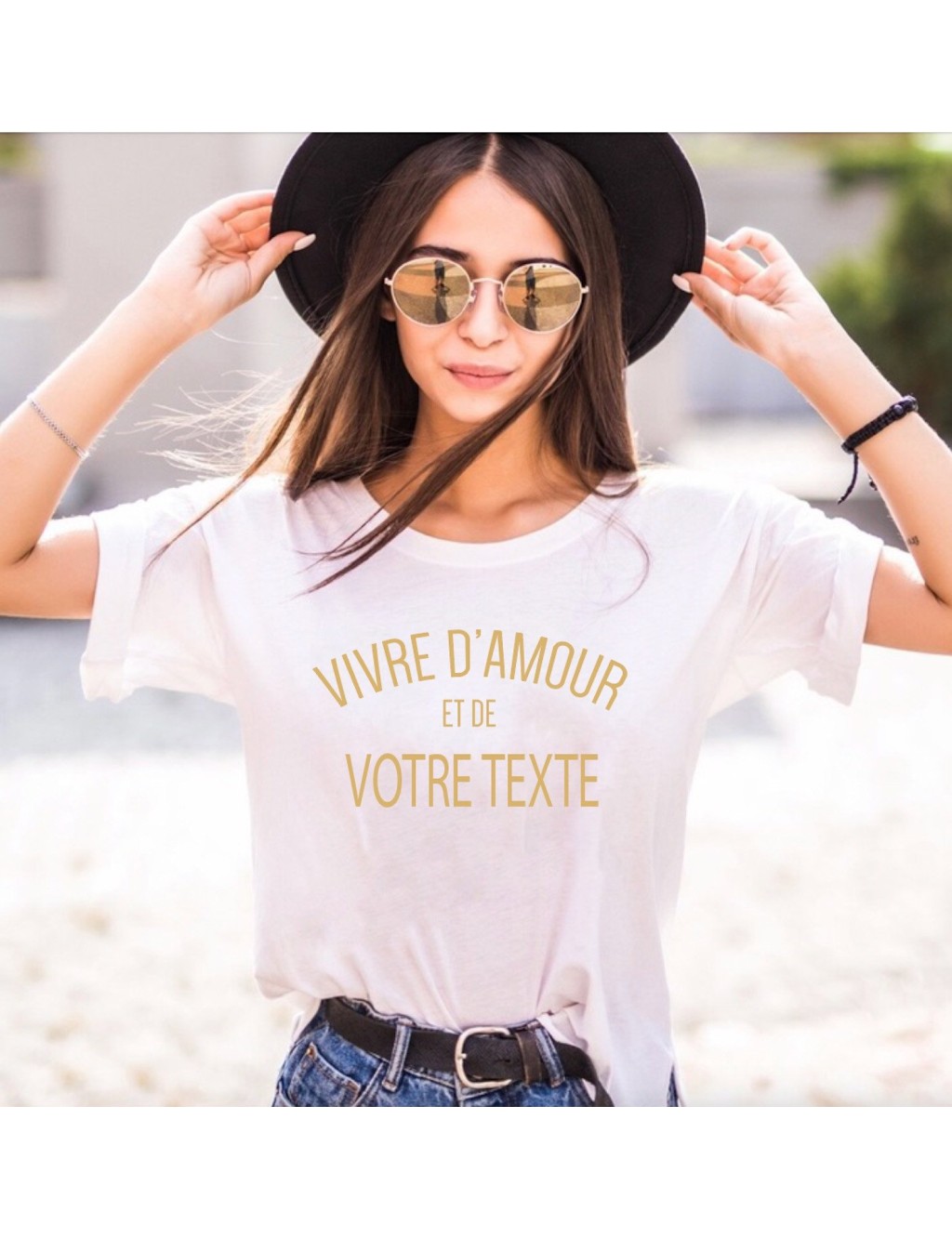 T-shirt Femme Vivre d Amour et de Votre Texte | De Paris