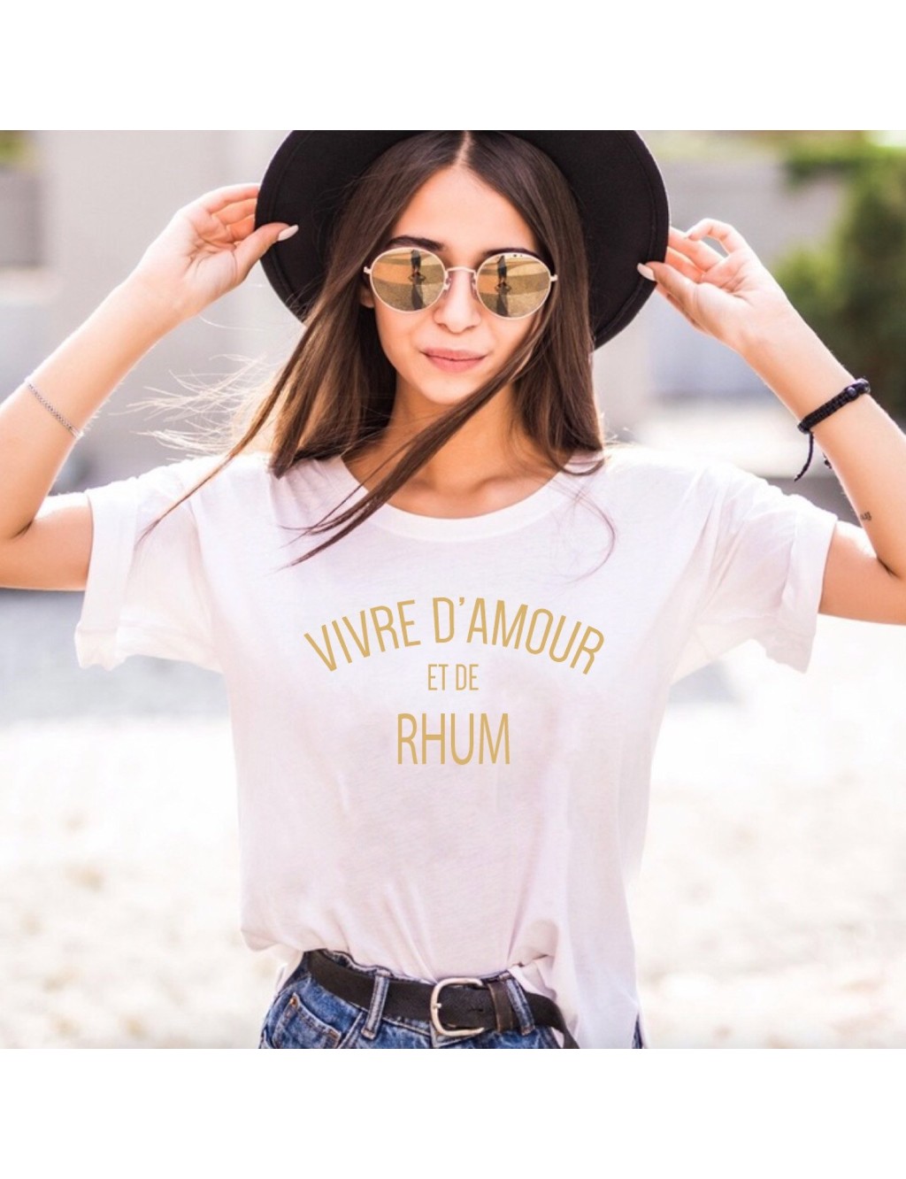T-shirt Femme Vivre d Amour et de Votre Texte | De Paris