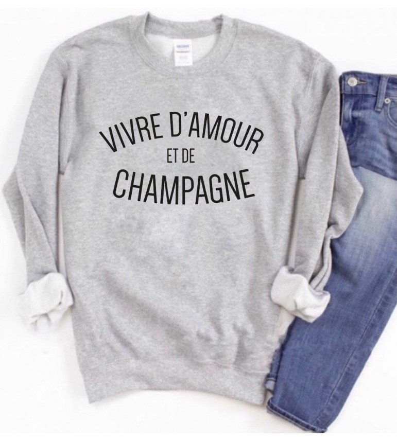 Sweat femme VIVRE D'AMOUR ET DE CHAMPAGNE