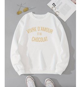 Sweat blanc Femme VIVRE D'AMOUR ET DE À PERSONNALISER