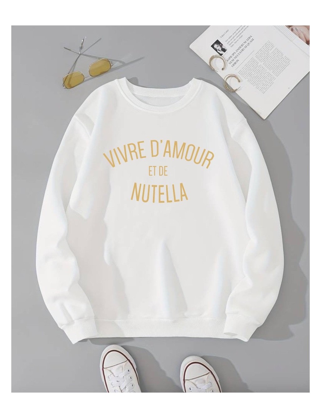 Sweat blanc Femme VIVRE D'AMOUR ET DE À PERSONNALISER