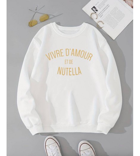 Sweat blanc Femme VIVRE D'AMOUR ET DE À PERSONNALISER