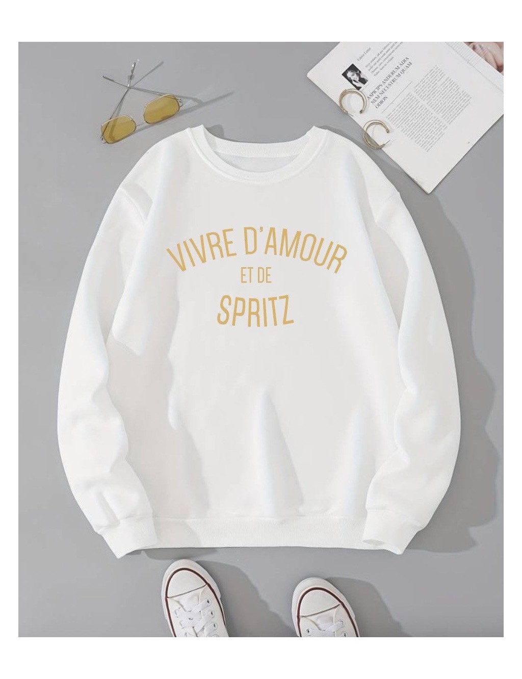 Sweat blanc Femme VIVRE D'AMOUR ET DE À PERSONNALISER