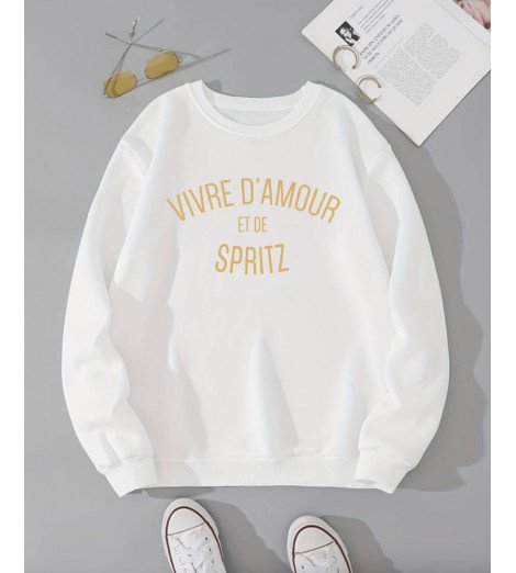Sweat blanc Femme VIVRE D'AMOUR ET DE À PERSONNALISER