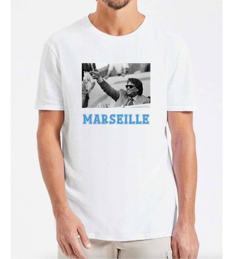 T-shirt homme blanc Bernard Tapie OM Marseille