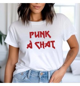 T-Shirt Femme Blanc Punk À Chat