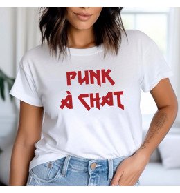 T-shirt femme blanc PUNK À CHAT