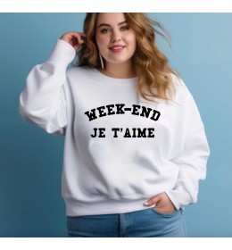 Sweat blanc femme WEEK-END JE T'AIME NOIR