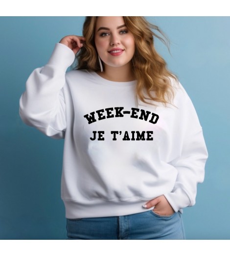 Sweat blanc femme WEEK-END JE T'AIME NOIR